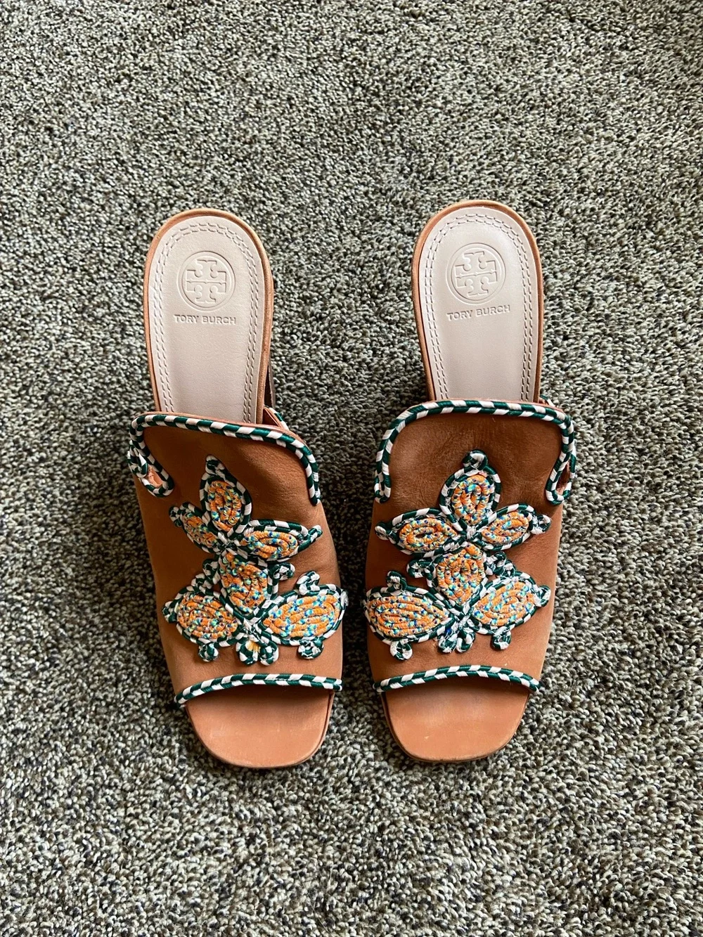 Tory Burch | Palisade Brown High Heel Embroidered Mules Size 11